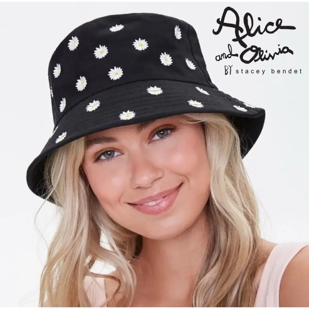 Alice + Olivia By Stacey Bendet Reversible Daisy Print Bucket Hat Black White